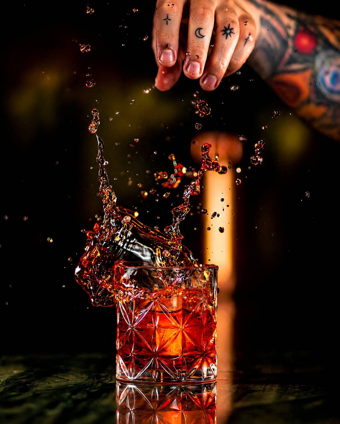 Whiskey Splash Cocktail Glass Close Up Background