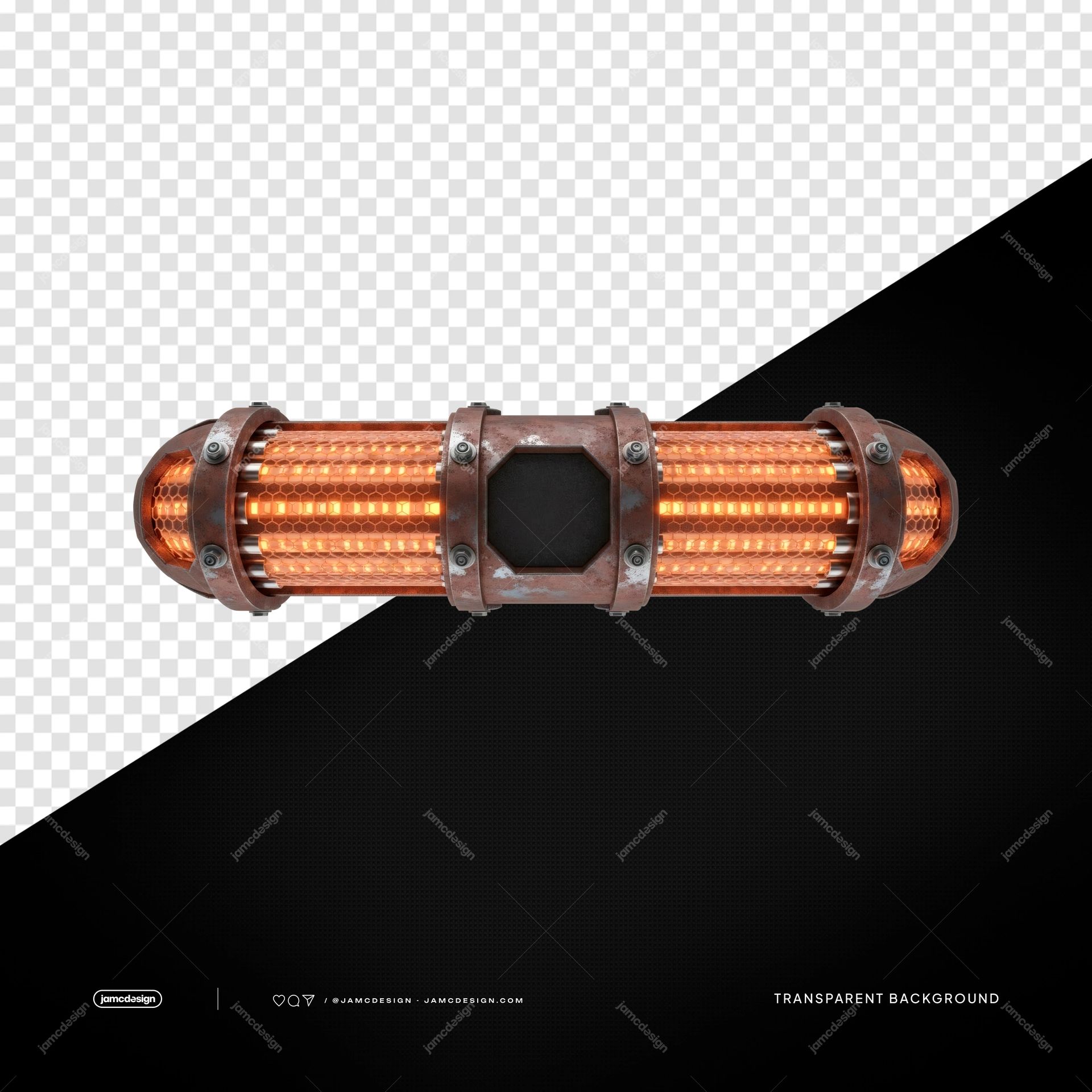 Tubo LED Industrial Naranja Horizontal PNG Transparente. Tubo LED industrial naranja suministrado como objeto PNG transparente