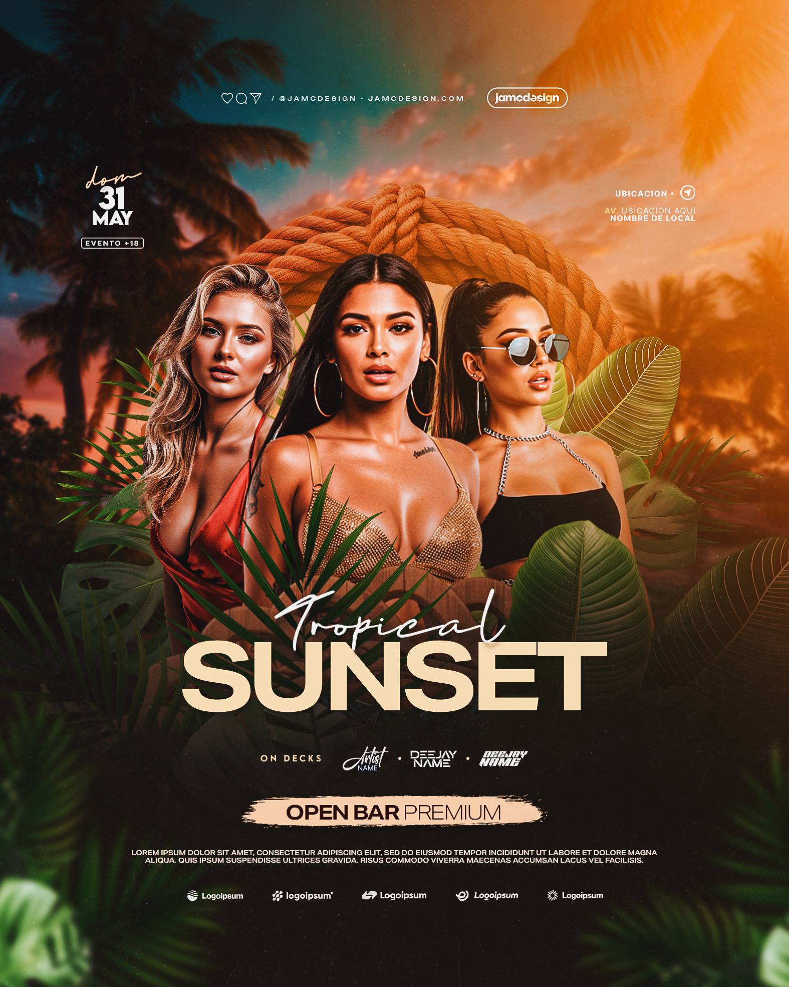 Tropical Sunset Flyer Template PSD Editable