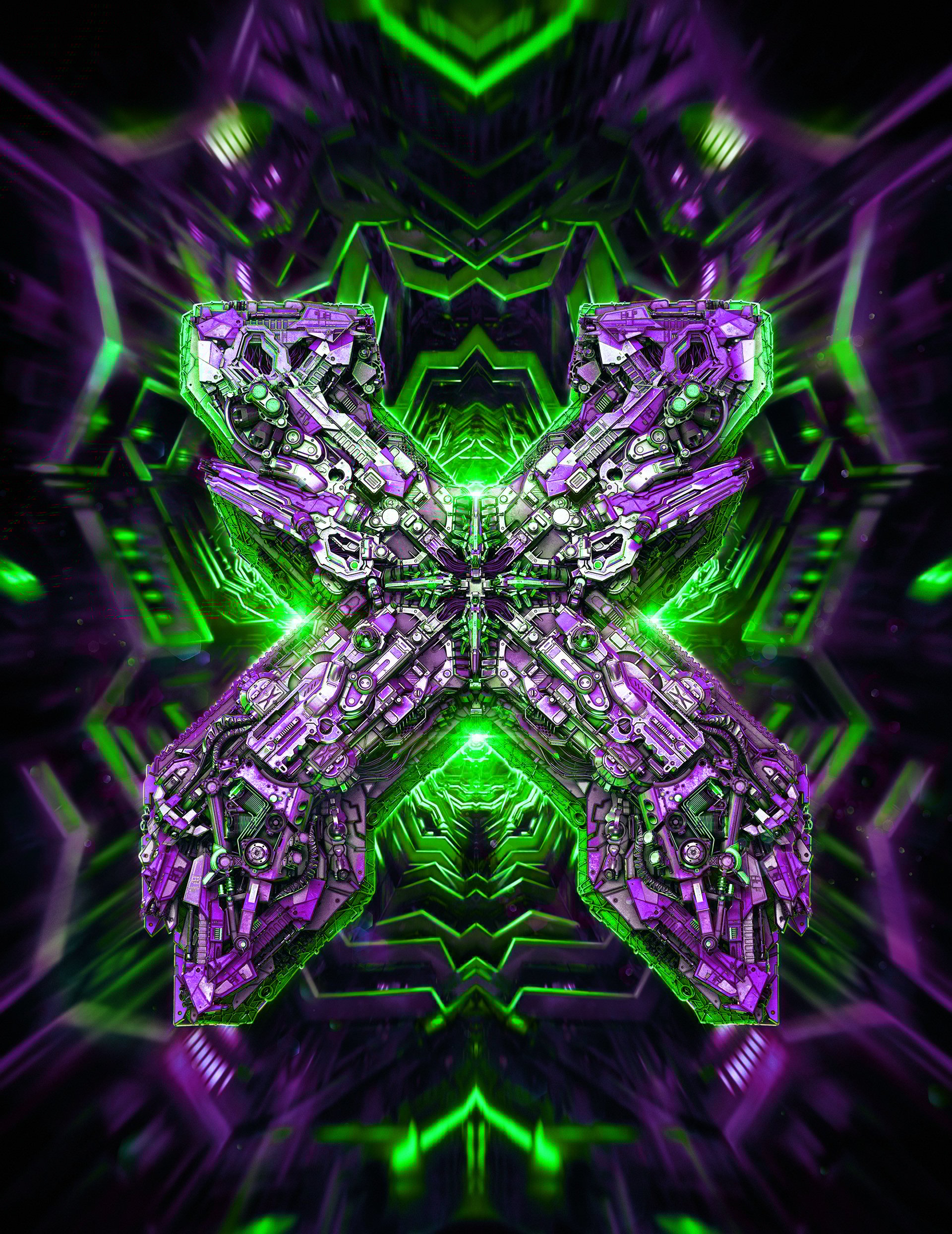 Cyberpunk Mechanical X Abstract Background