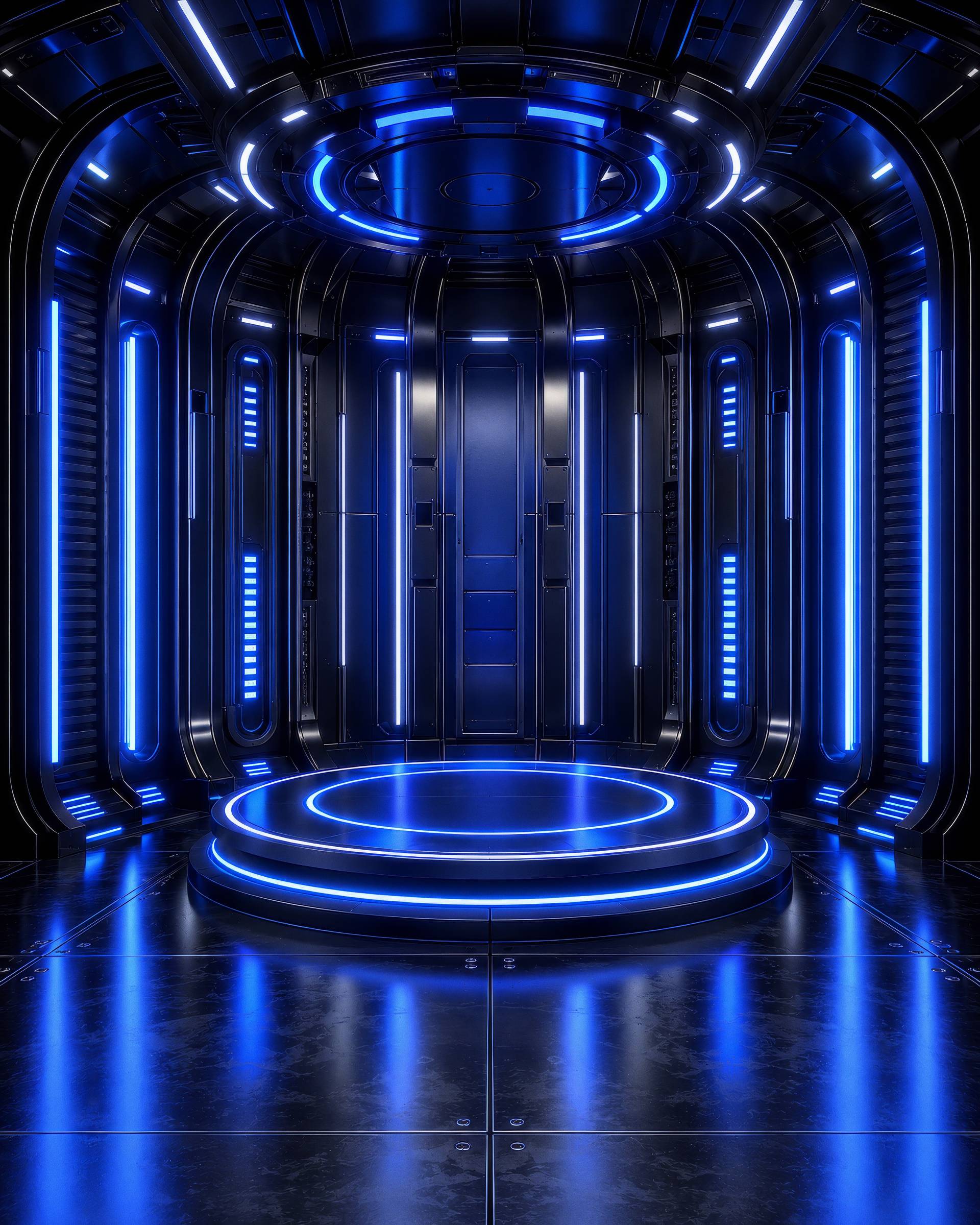 Blue Cyber Neon Circular Stage Room Background