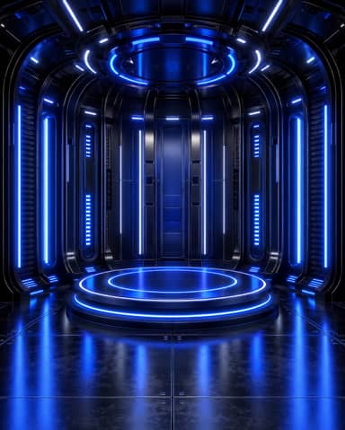 Blue Cyber Neon Circular Stage Room Background