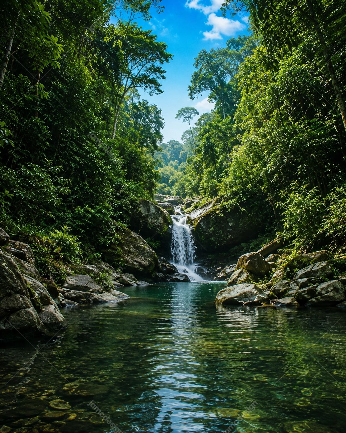 Tropical Rainforest Waterfall River Background
