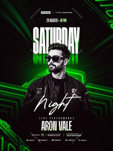 Saturday Night Green Geometric Portrait Event Flyer PSD