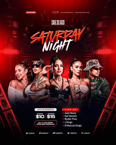 Saturday Night Event Social Media Flyer Design Template PSD Editable