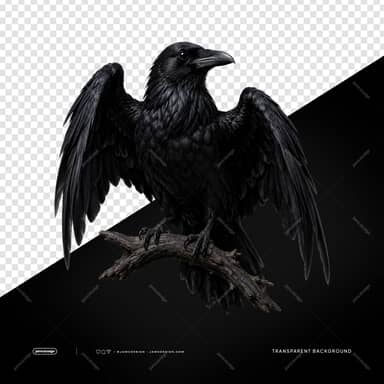 Realistic Black Raven With Open Wings PNG Transparent Background