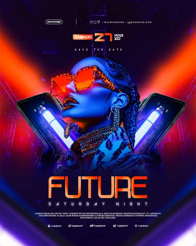 Future Night Party Design Flyer Template PSD Editable