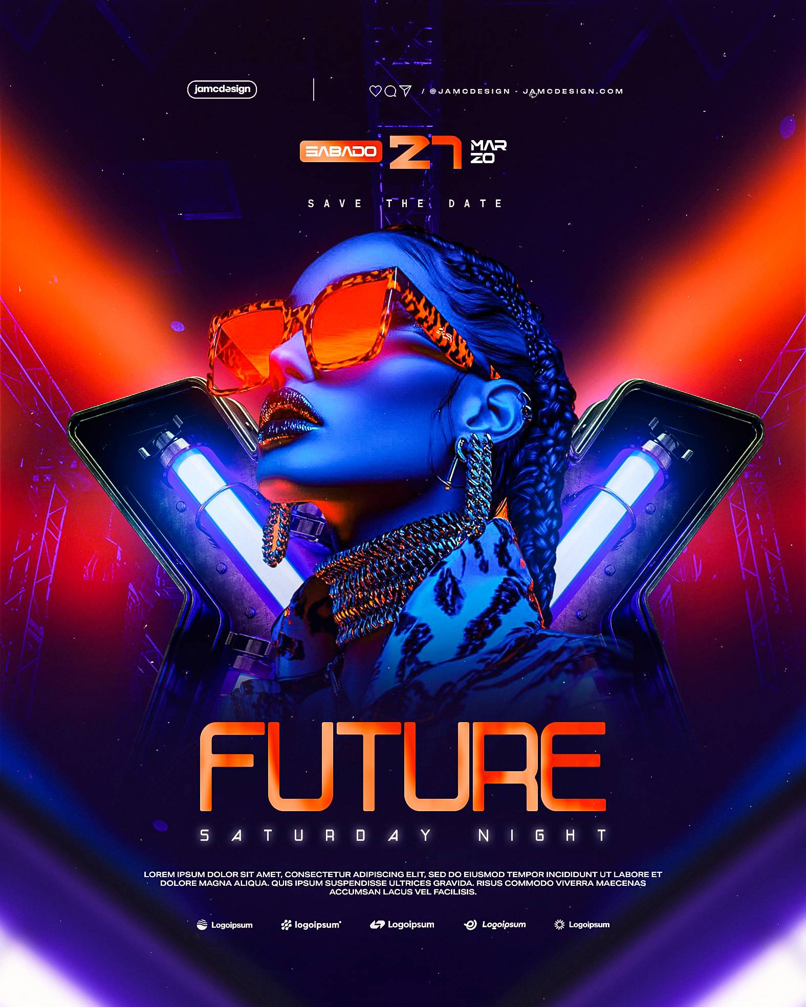 Future Night Party Design Flyer Template PSD Editable