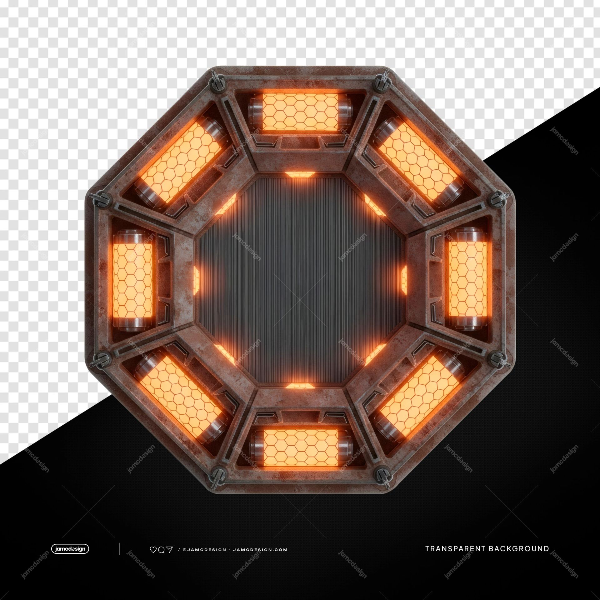 Octagonal Led Frame With Open Center PNG Transparent. PNG transparent object featuring an octagonal metal frame with an open center