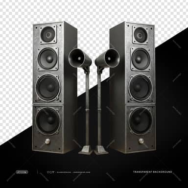 Vintage Silver Tower Speakers With Horns PNG Transparent