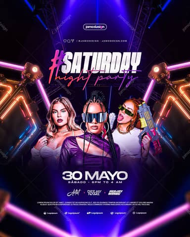 Modelo de Flyer Sábado À Noite PSD Editável