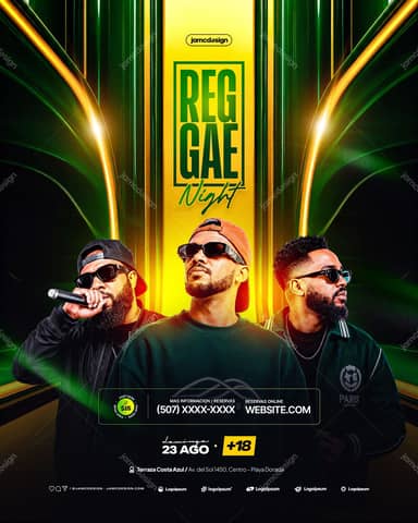 Reggae Night Design Modelo de Flyer PSD Editable