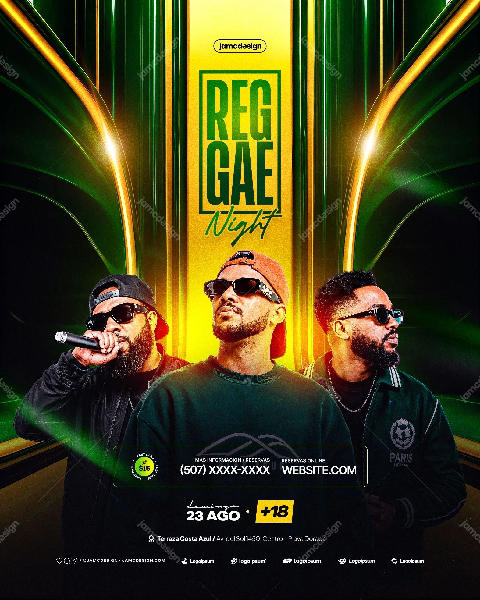 Reggae Night Design Flyer Template PSD Editable