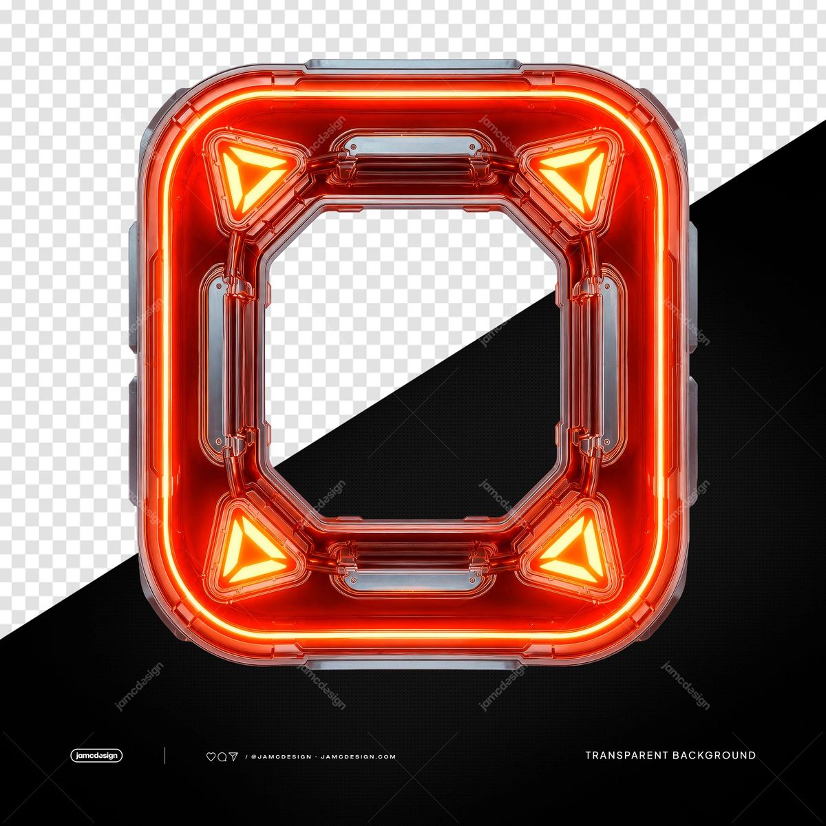 Futuristic Neon Frame Isolated 3D Element PNG Transparent Background