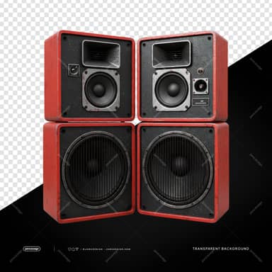 Red And Black Dual Speaker Stack With Subwoofers PNG Transparent