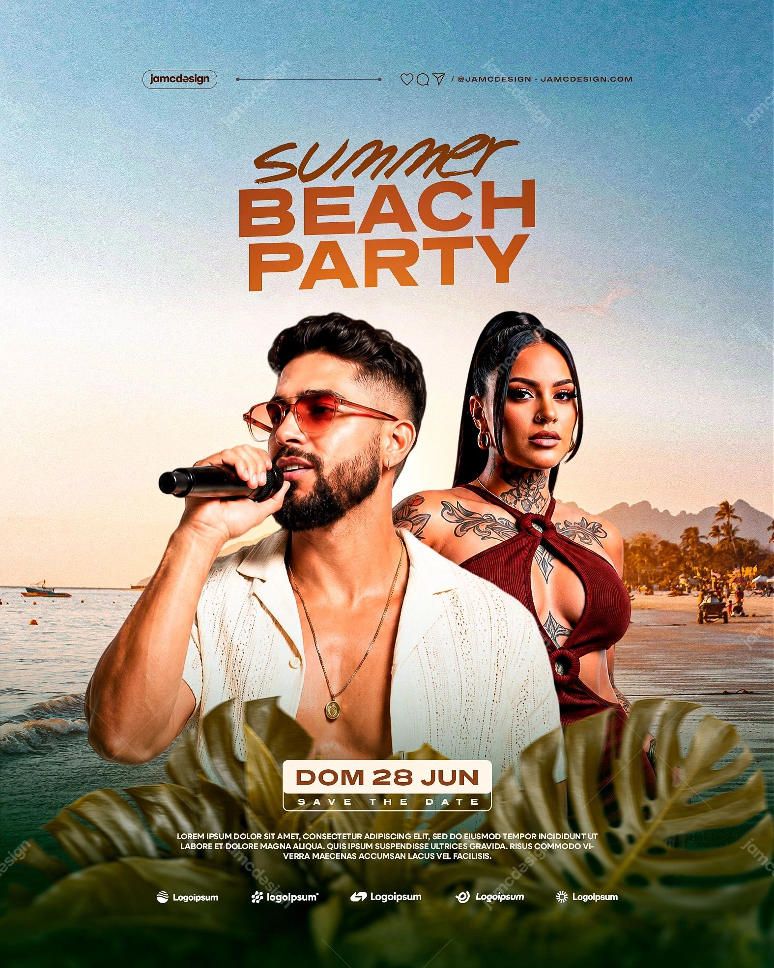 Summer Beach Party Flyer Design Template PSD Editable