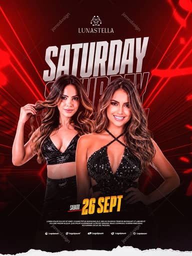 Saturday Night Red Neon Women Event Flyer PSD