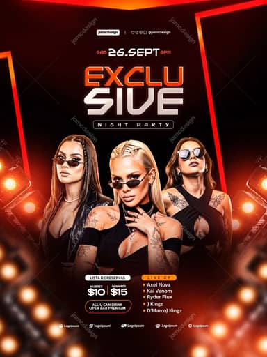 Exclusive Party Neon Women Portraits Flyer Template PSD