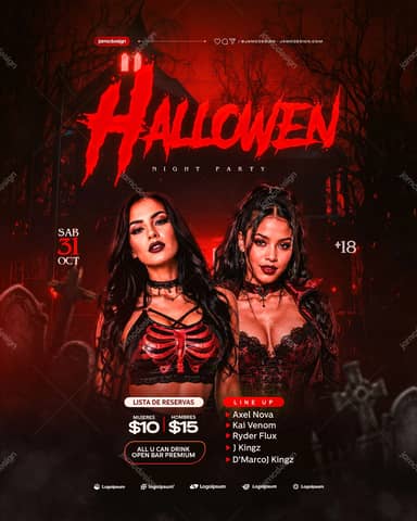 Red Halloween Party Flyer PSD Template Editable