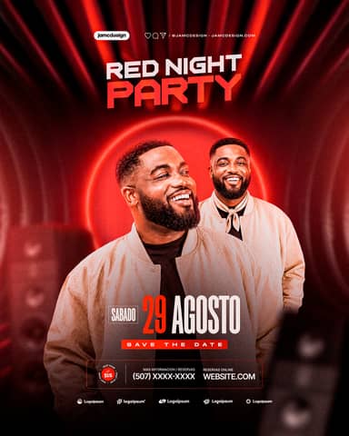 Red Night Event Social Media Flyer Design Template PSD Editable