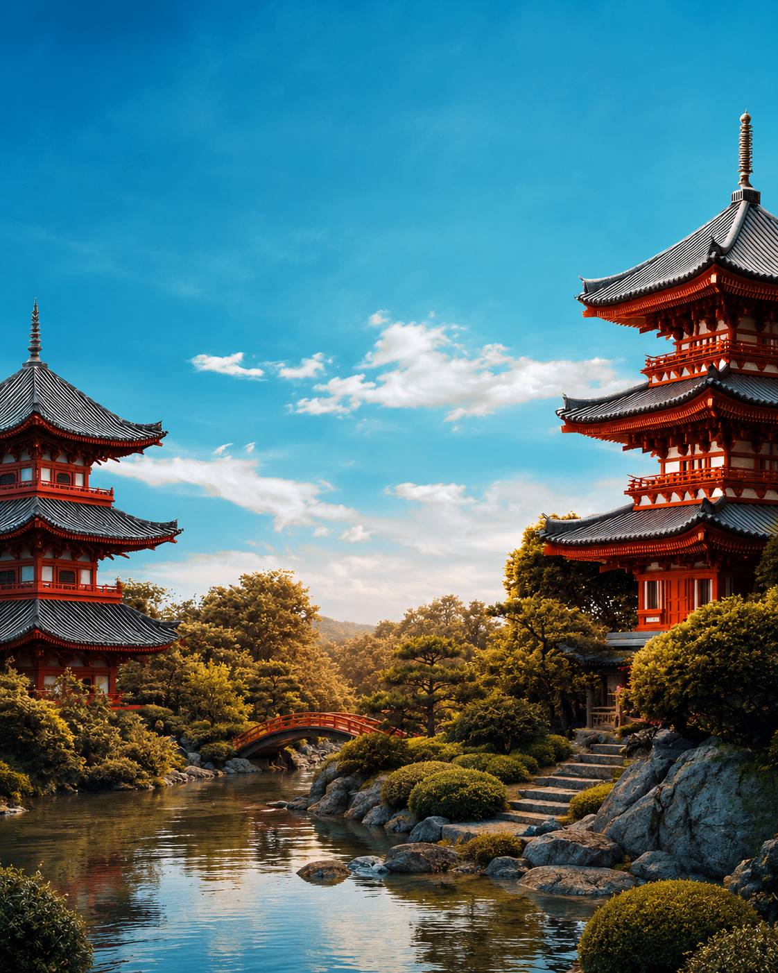 Japanese Pagoda Temple Garden Background
