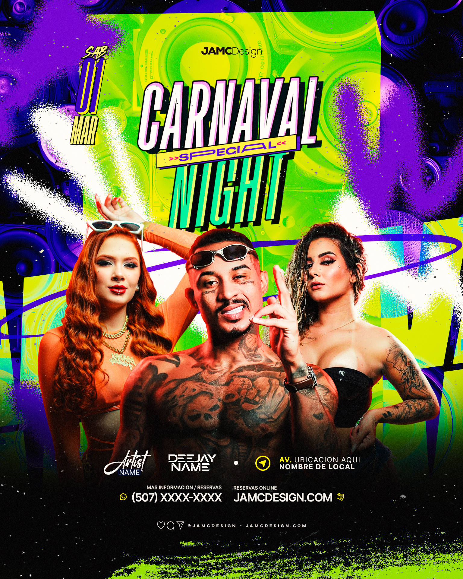 Carnaval Night Party Flyer Template PSD