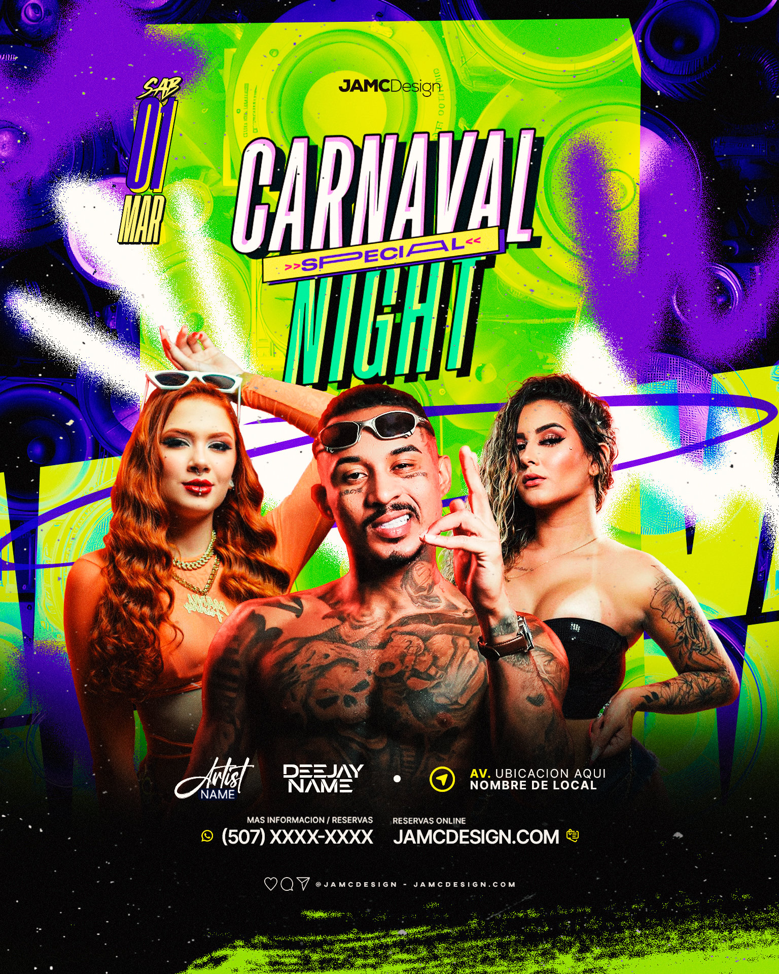 Carnaval Night Party Flyer Template PSD