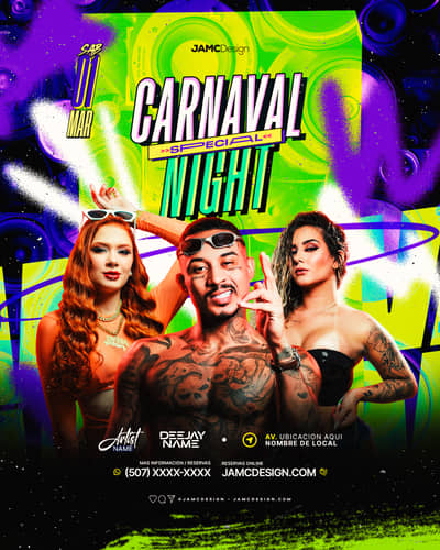 Carnaval Night Party Flyer Template PSD