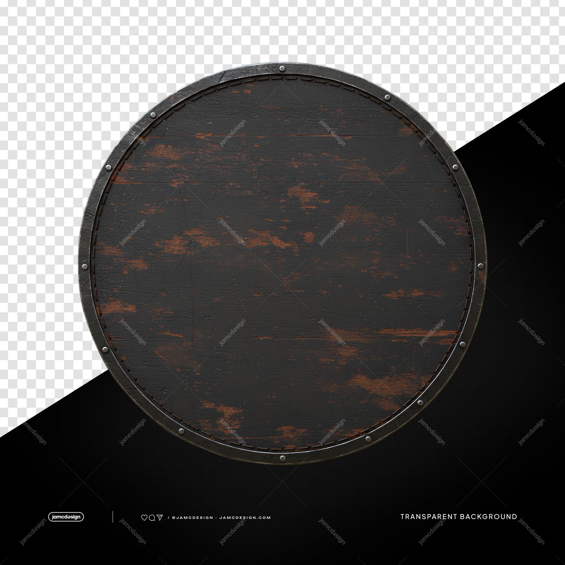 Black Weathered Round Wood Board Dark Object PNG Transparent. A transparent PNG object showing a round black wood board with a dark distressed surface
