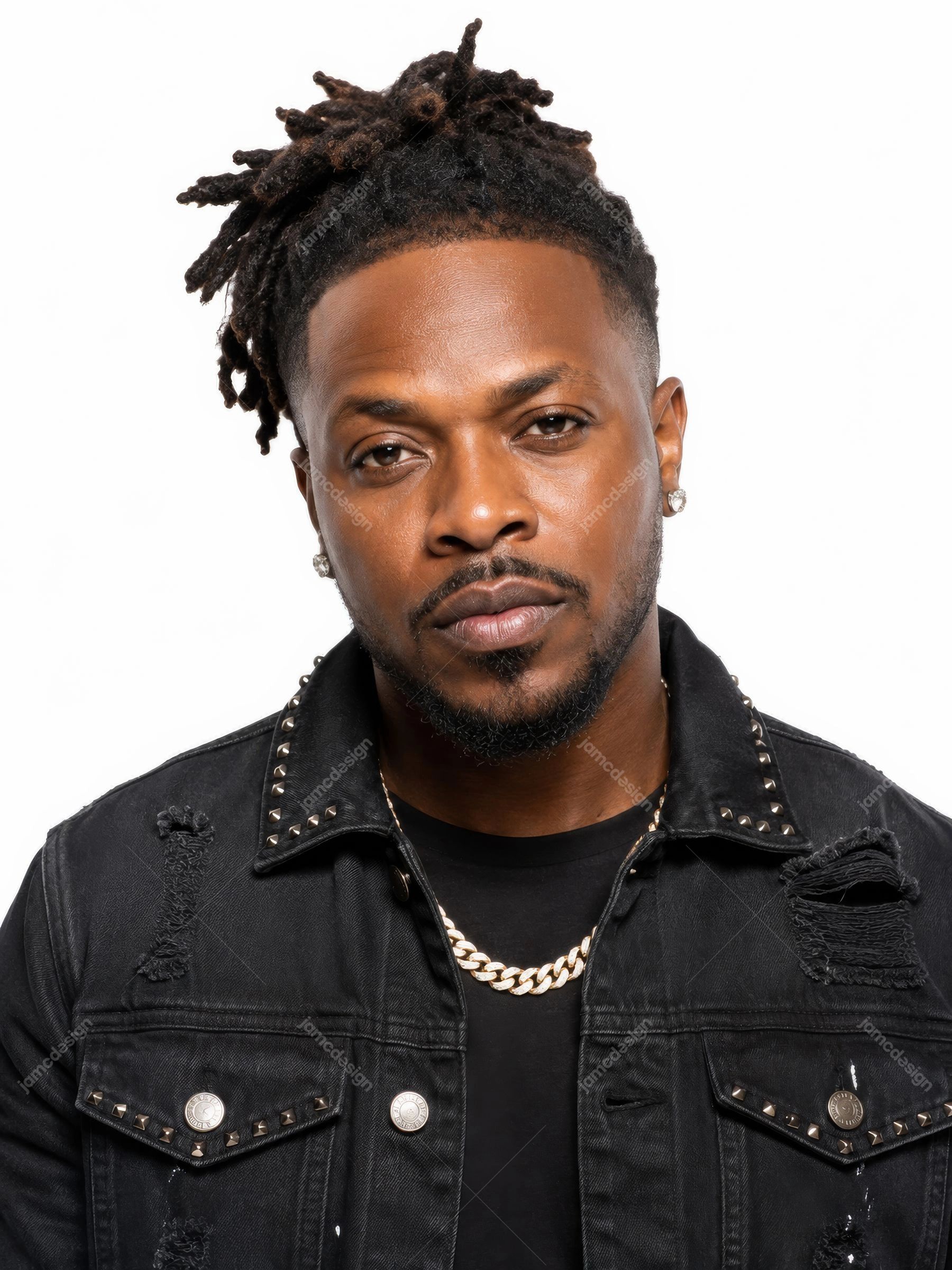 Male Artist In Black Denim Jacket Studio White Portrait Photo. JPG photo of a male artist in a black denim jacket