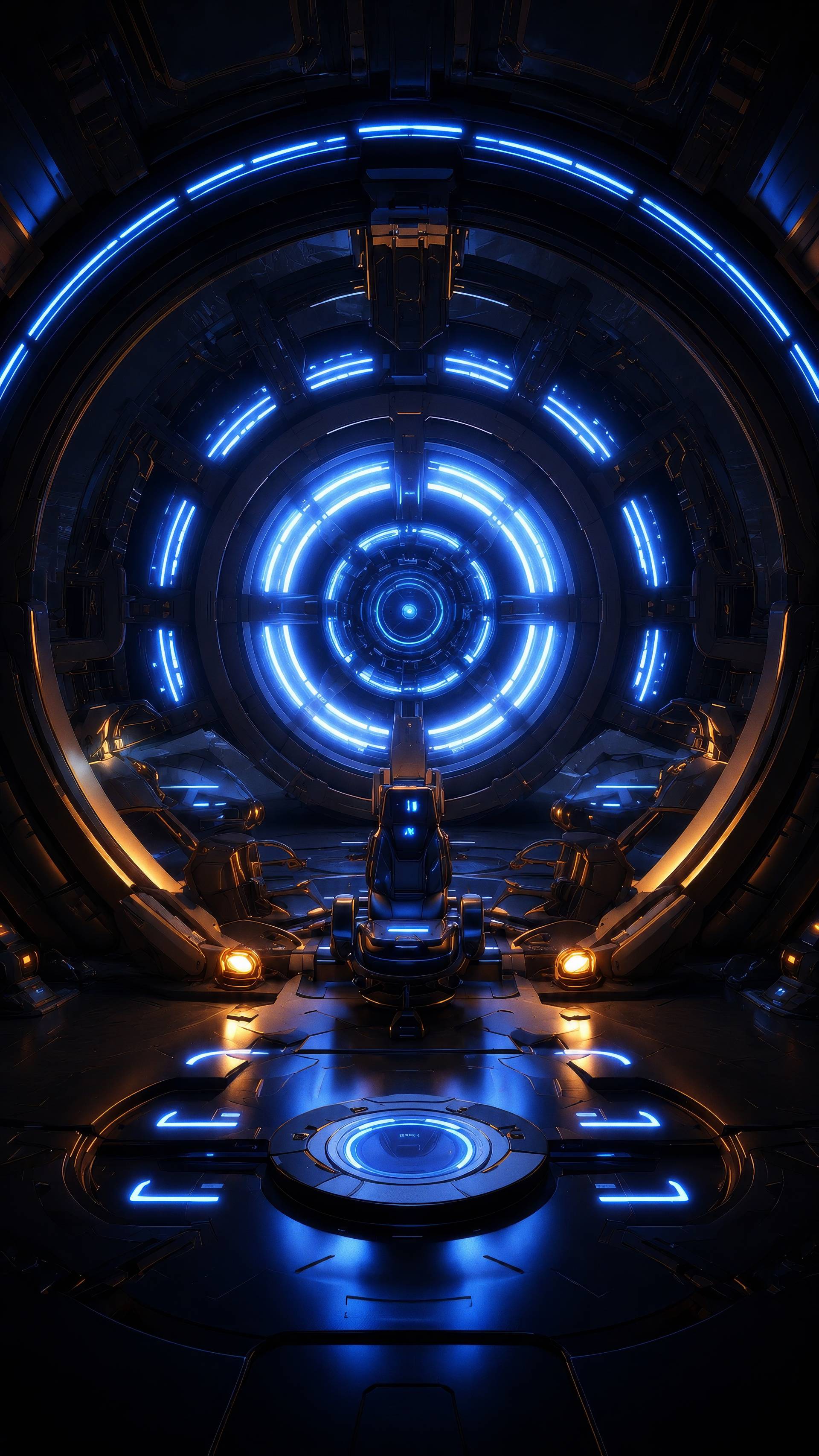 Futuristic Blue Neon Sci Fi Portal Room Background