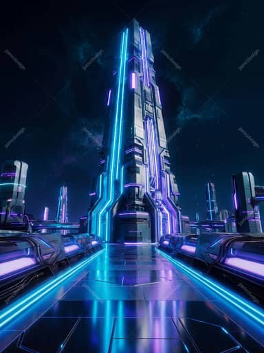 Futuristic Neon Obelisk Tower Background