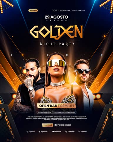 Golden Night Party Design Social Media Flyer Template PSD Editable