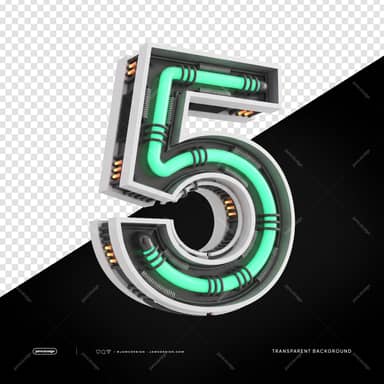3D Futuristic Industrial Neon Number 5 PNG Transparent Background