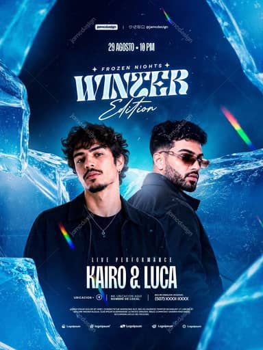 Frozen Night Winter Icy Male Portraits Flyer PSD