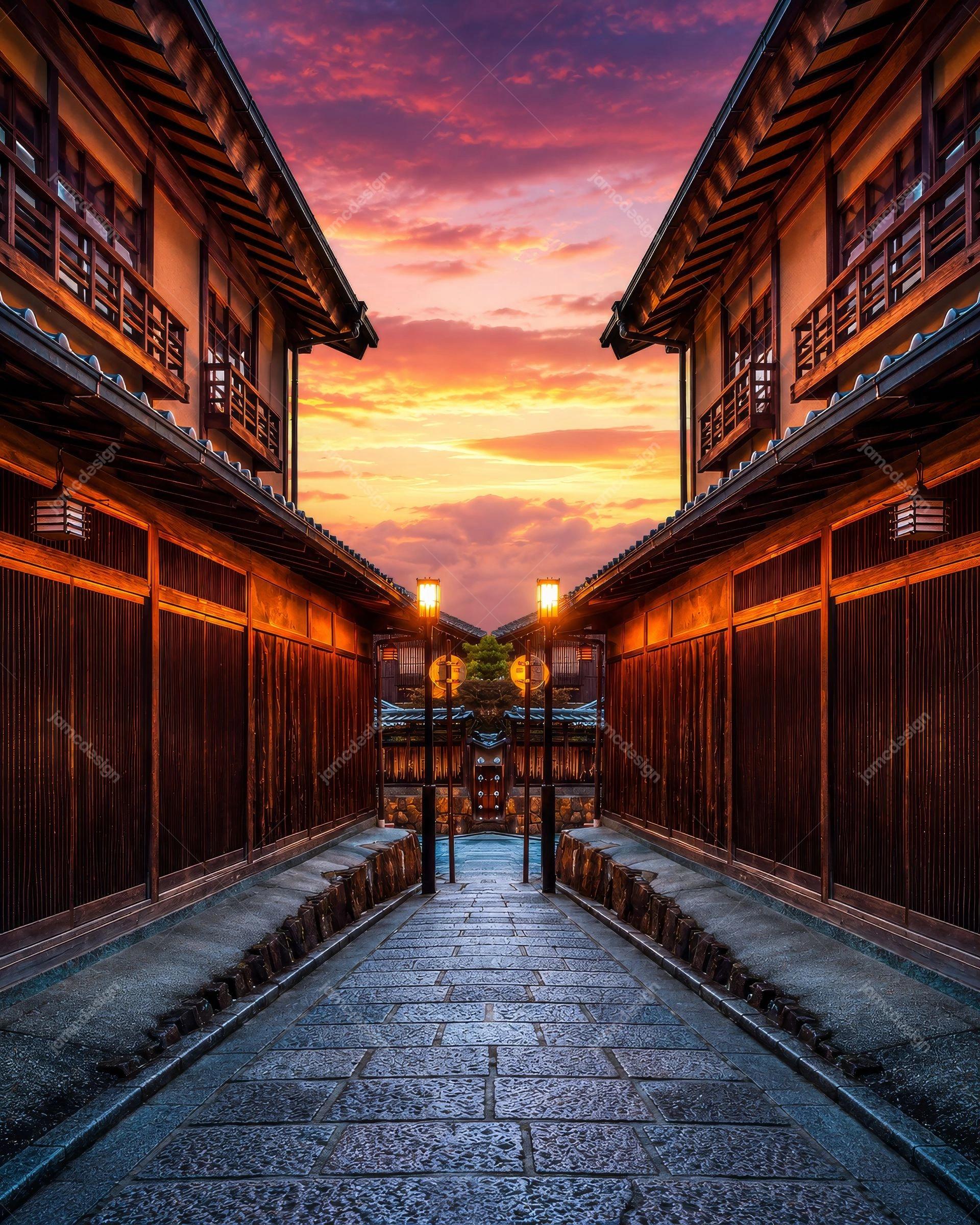 Cinematic Japanese Street Sunset Background