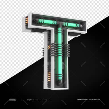 Letra T Neon Industrial Futurista 3D PNG Fundo Transparente