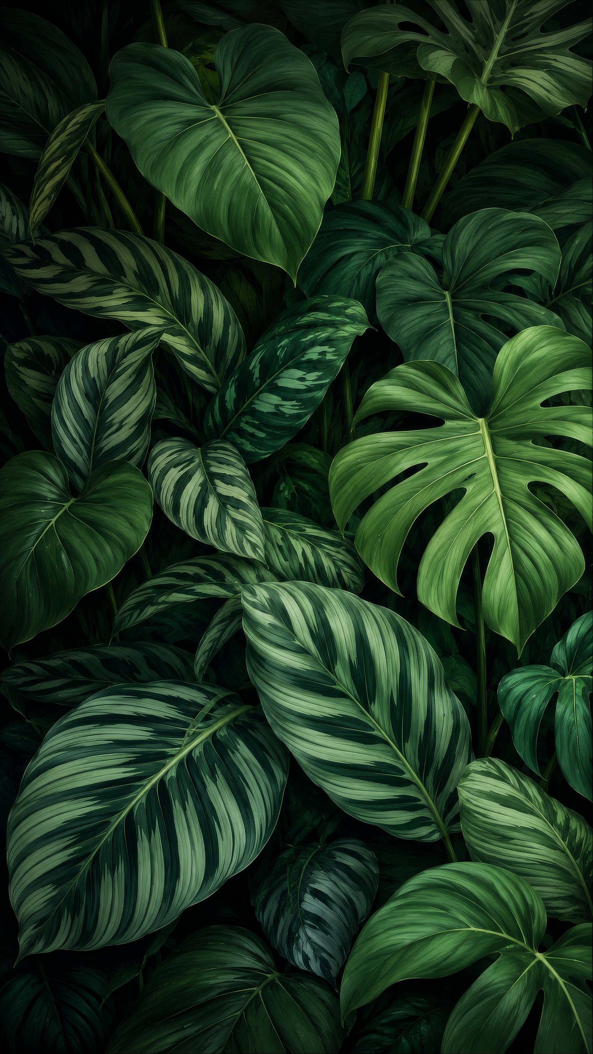 Dark Variegated Tropical Leaves Botanical Background