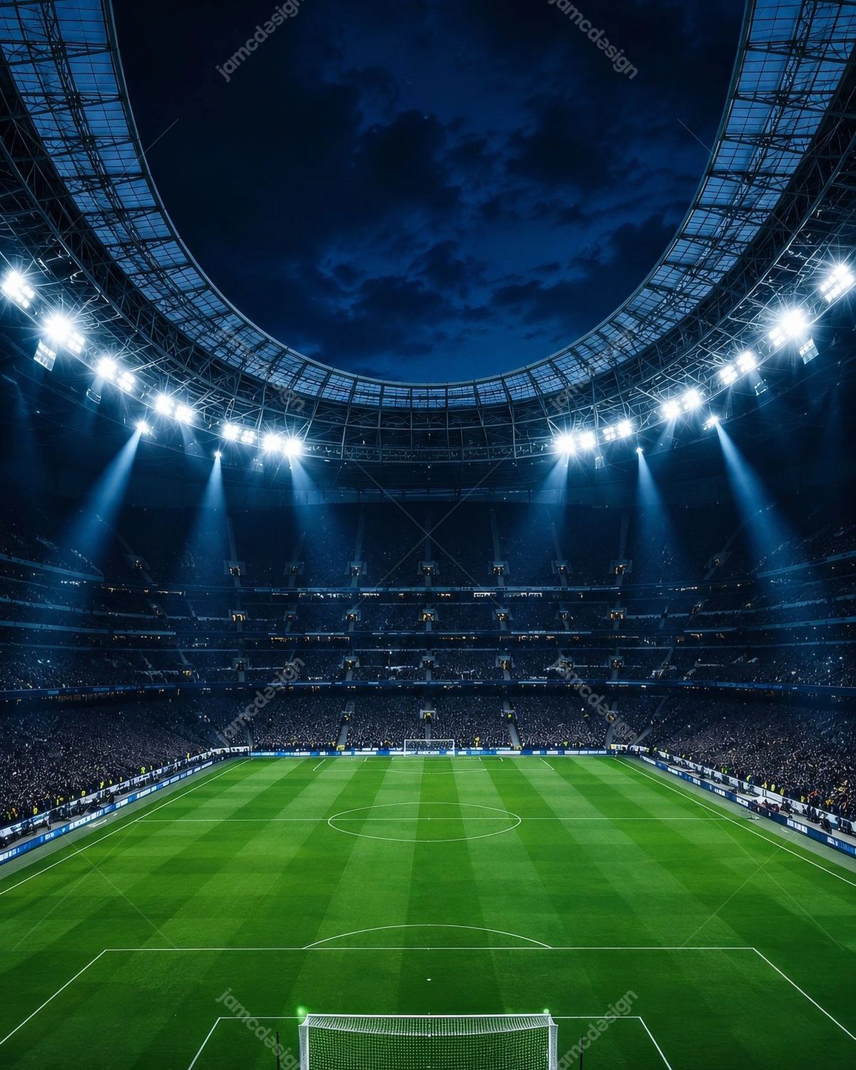 Epic Night Football Stadium Crowd and Pitch Background