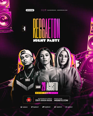 Reggaeton Night Event Social Media Flyer Design Template PSD Editable