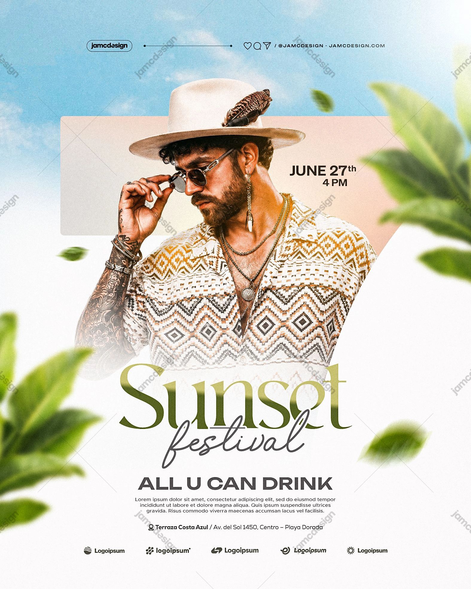 Sunset Festival Flyer Template PSD Editable