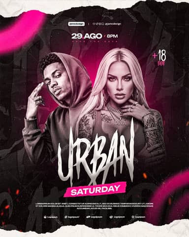Urban Saturday Magenta Portrait Duo Event Flyer PSD