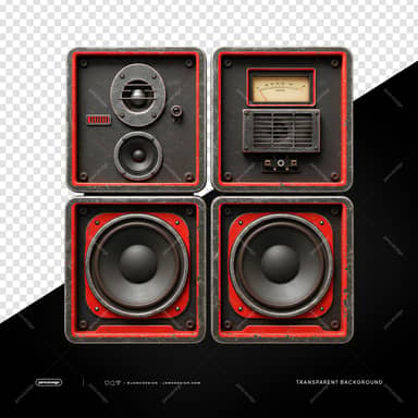 Vintage Red And Black Speaker Stack With Vu Meters PNG Transparent