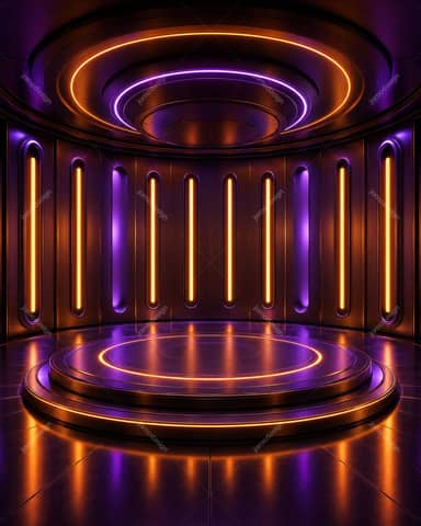 Palco Circular Futurista Dourado e Roxo de Luxo Fundo