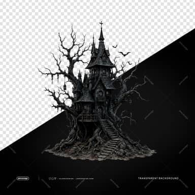 Gothic Haunted Tree House PNG Transparent Background