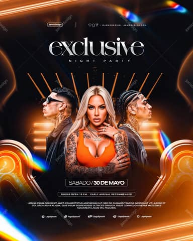 Modelo de Flyer Noite Exclusiva PSD Editável