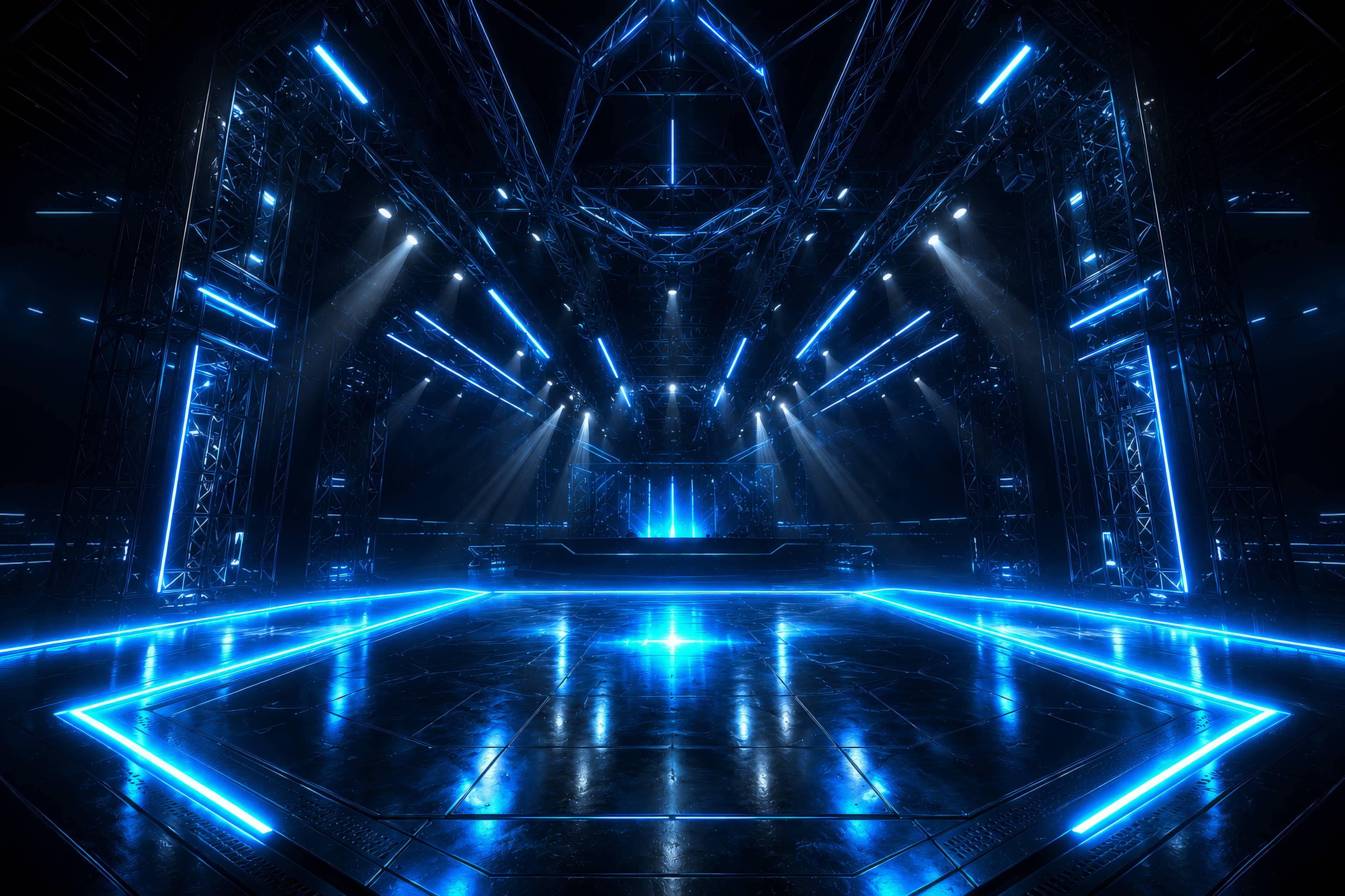 Blue Cyberpunk Neon Stage Background