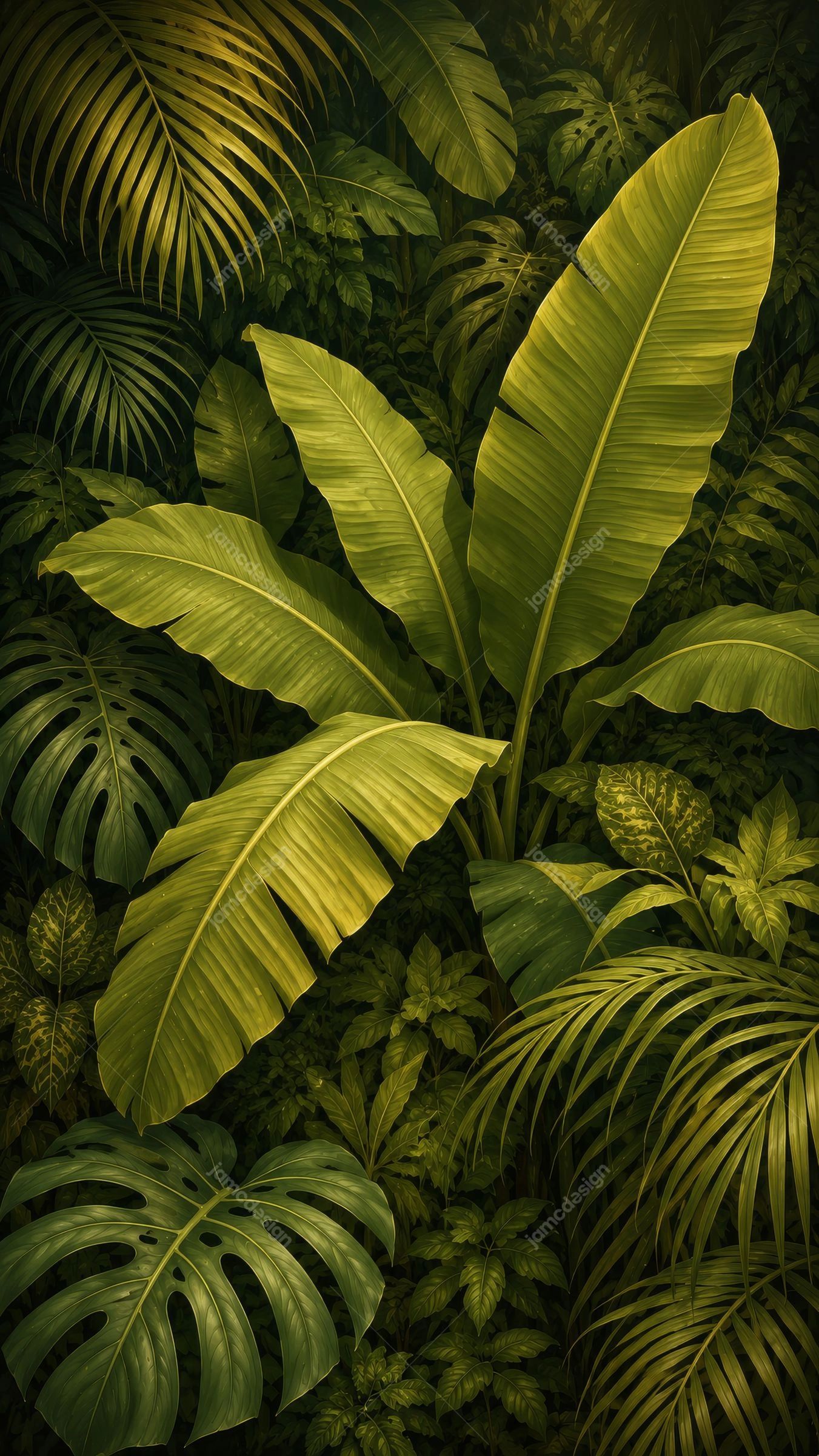 Olive Banana Leaves Tropical Jungle Background