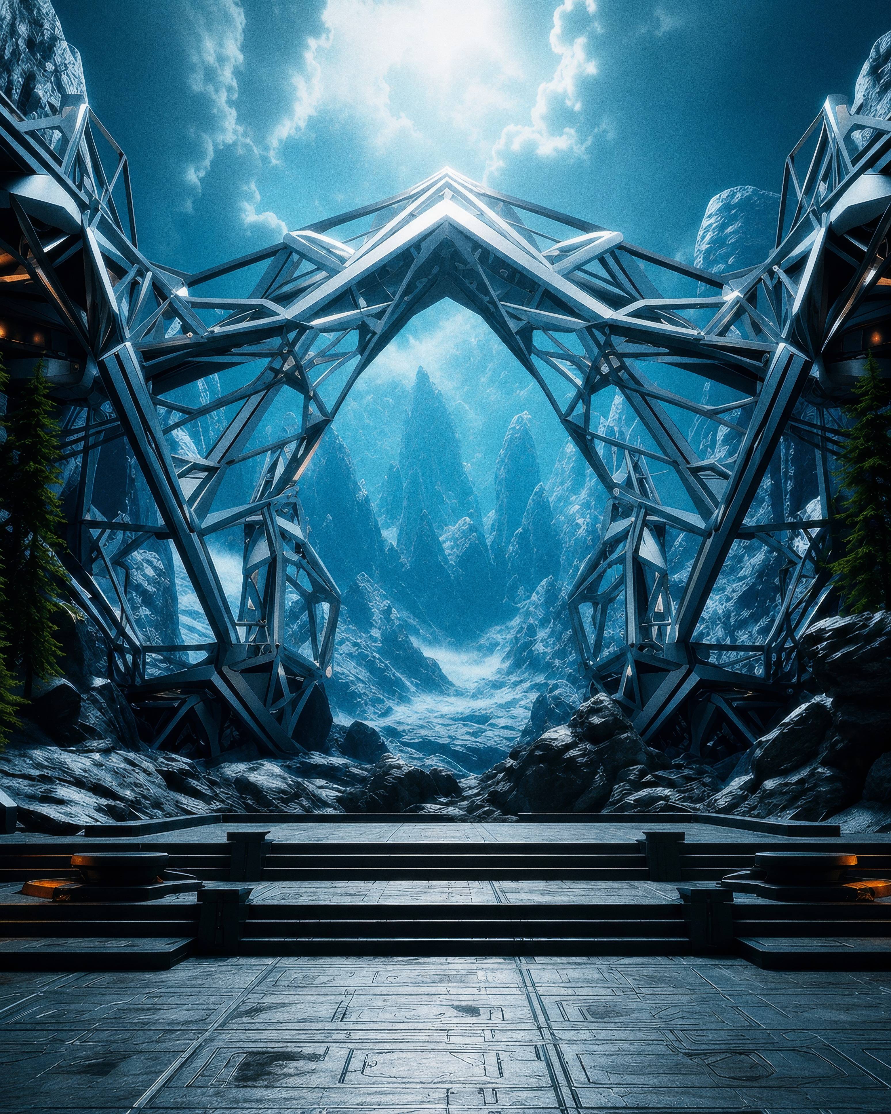 Futuristic Ice Mountain Portal Background