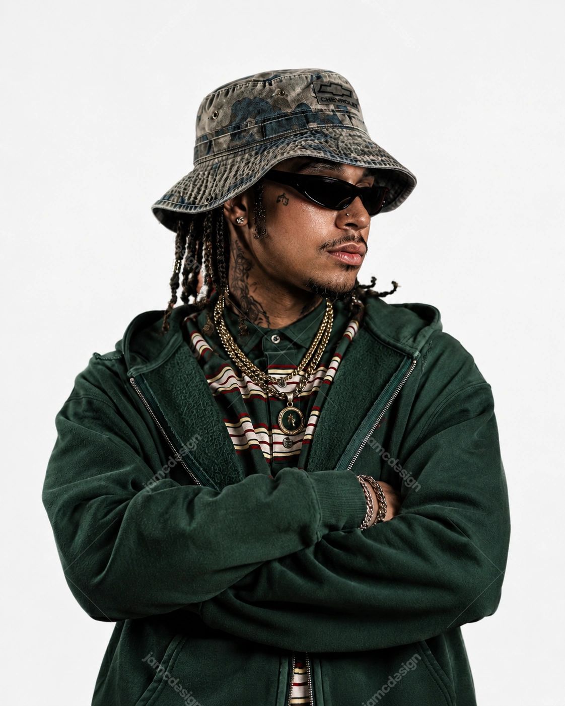 Urban Rap Artist With Bucket Hat Studio Portrait
